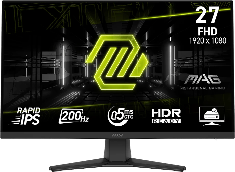Монитор 27" MSI MAG 272F (9S6-3CE51T-007); WLED; 16:9; IPS; 1920х1080; 200 Гц; 178°/178°; 300 кд/м²; 0.5 мс; 1 000:1; 1xHDMI; 1xDP; 1x jack 3.5 out; ч