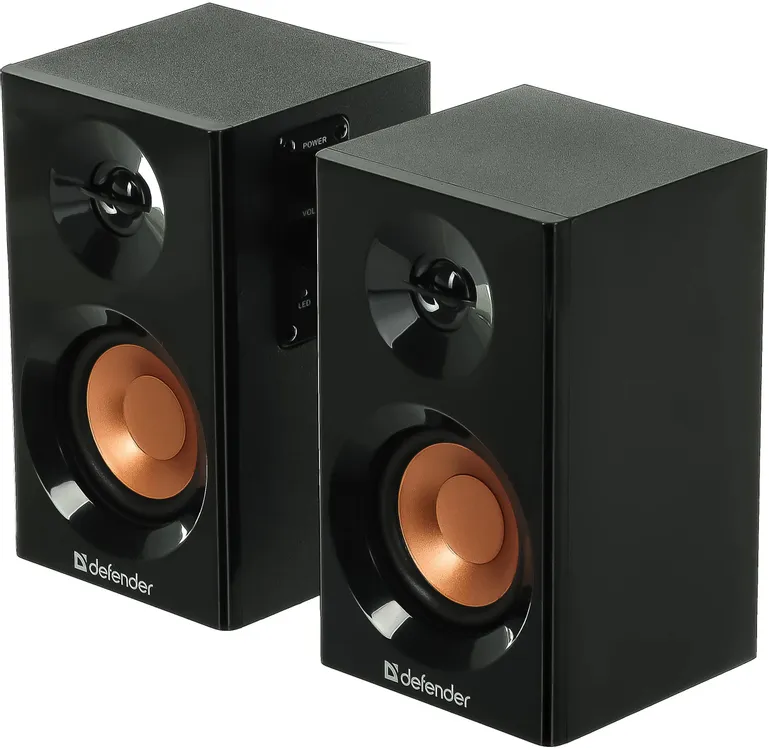 Акустическая система 2.0 Defender Aurora S12 (65415***); 12 Вт; 100 - 20 кГц; дерево; регулятор на боковой панели; чёрный