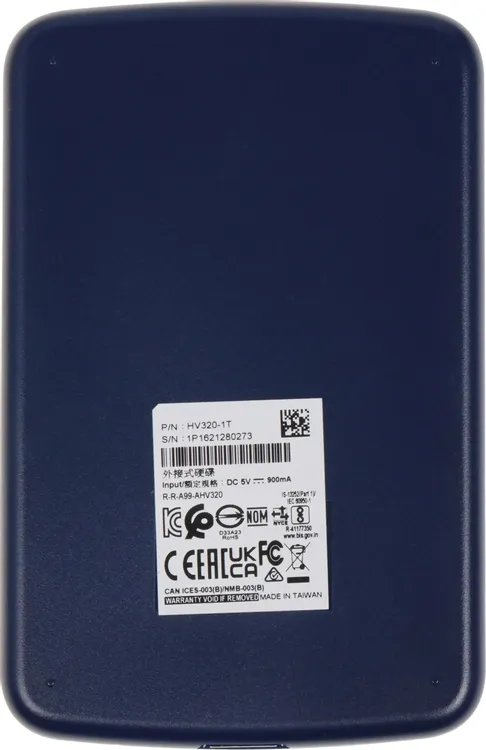 Внешний жесткий диск 1 ТБ A-Data HV320 Slim (AHV320-1TU31-CBL); 2.5"; USB 3.1; синий