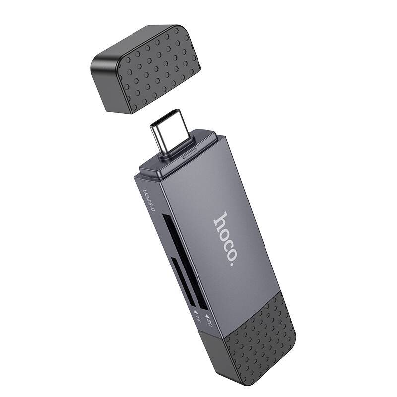 Кардридер внешний Hoco HB45 Spirit USB-A and Type-C USB3.0; в виде флэшки; SD/MMC; microSD; SDНС; пластик; чёрный