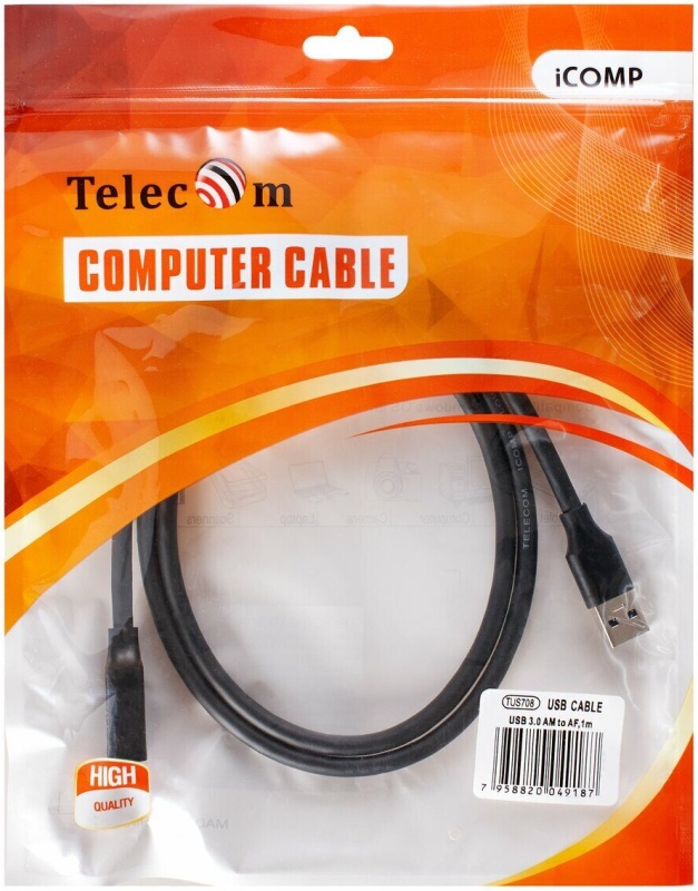 Кабель USB 3.0 AM/AF Telecom TUS708-1M***; 1,0 м; черный