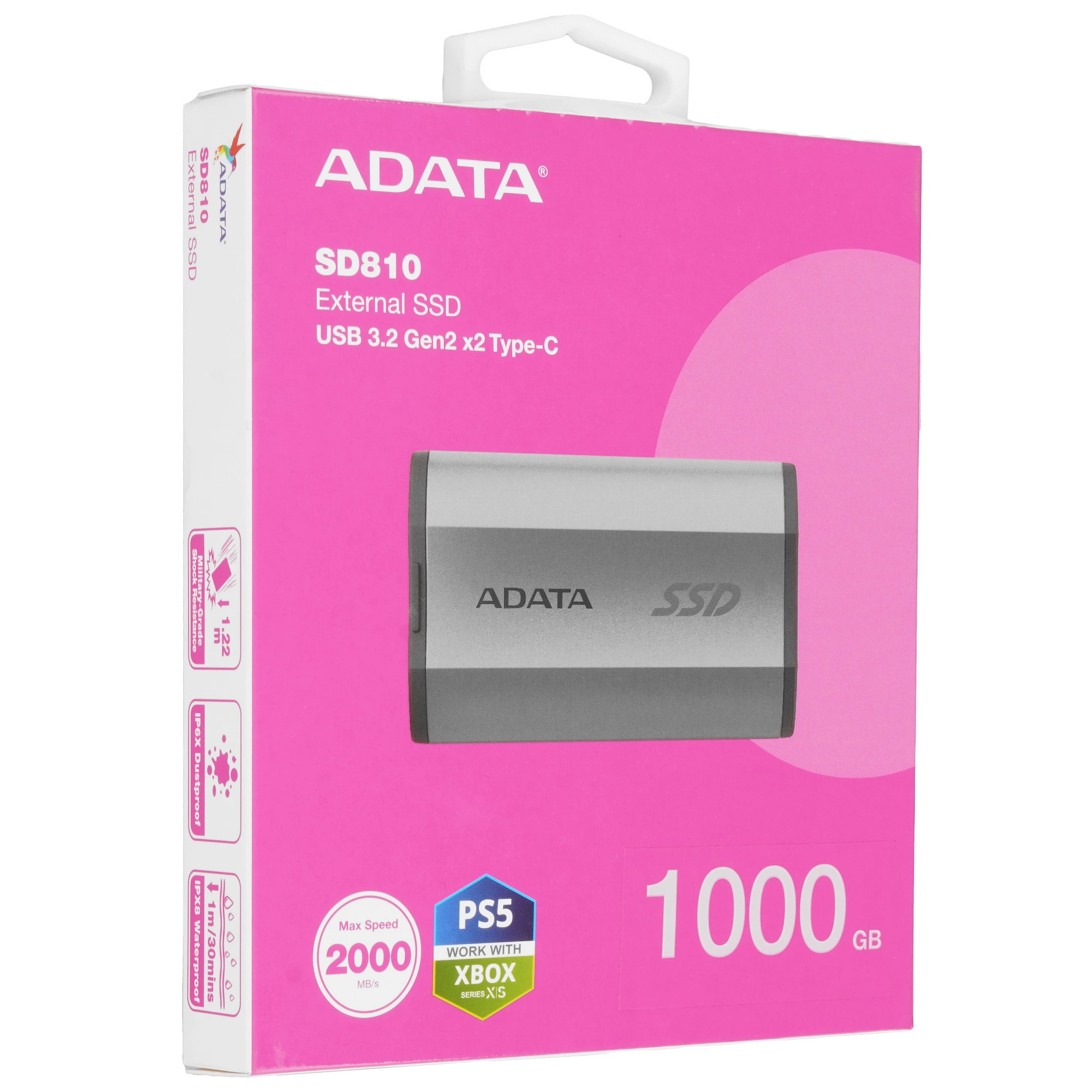 Внешний SSD 1 TБ ADATA SD810 Grey (SD810-1000G-CSG); USB 3.2 Gen 2x2 Type-C; серый