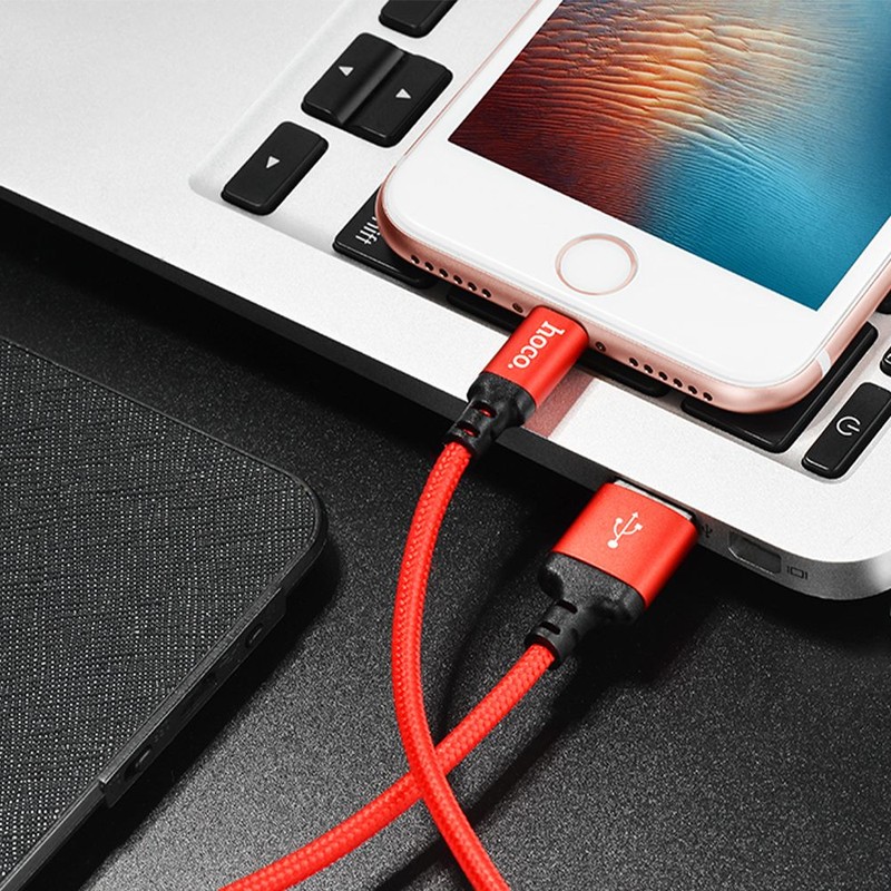 Кабель USB 2.0 AM/Lightning Hoco X14 Times Black; 2A; оплётка; 1м; черный