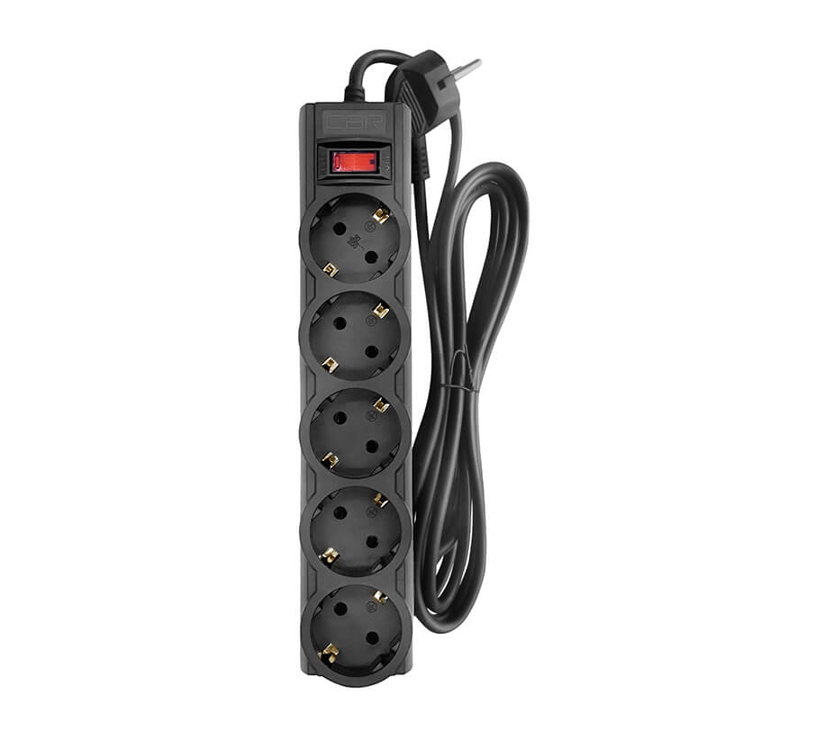 Сетевой фильтр CBR CSF 2505-3.0 Black PC; 3,0 м; 5 евро-розеток; 10 А; 2200 Вт; 90 Дж; черный