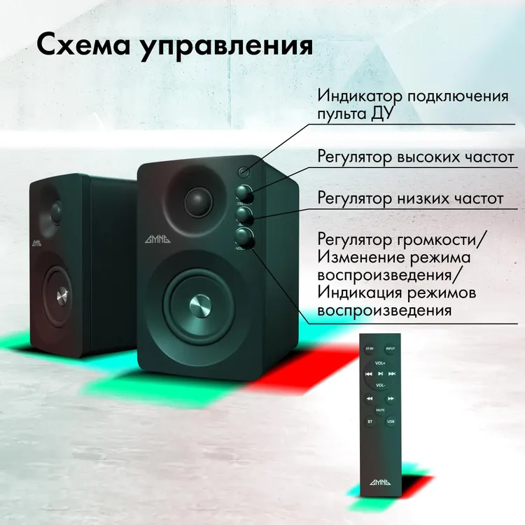 Акустическая система 2.0 Oklick GMNG GG-SP610ACW (1913136); 60 Вт; 40 Гц - 20 кГц; дерево; BT; беспроводной пульт ДУ; регулятор на боковой панели; чер