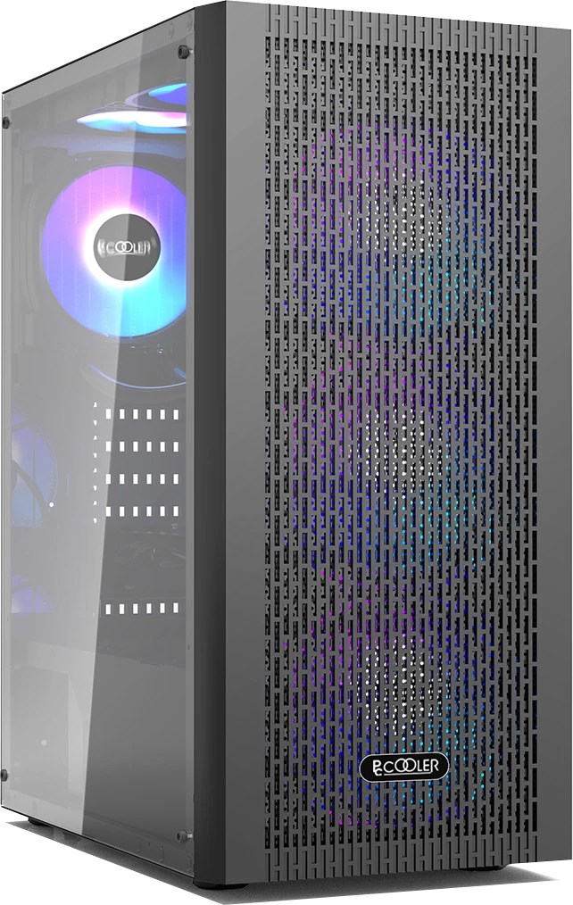 Корпус PCCooler MA100 MESH BK (C3-A510BKP3-GL***); ATX; Midi-Tower; без БП; сталь; 2x3.5" int.; 3 х 120 мм; 2 x USB 2.0/1 x USB 3.0/Mic/Aud; чёрный