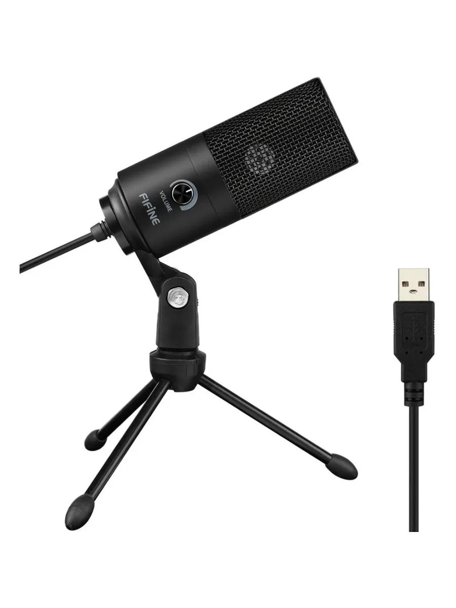 Микрофон Fifine K669 (Black***); конденсаторный; кардиоидный; 20 - 20 000 Гц; штатив; 1,8 м; USB; чёрный
