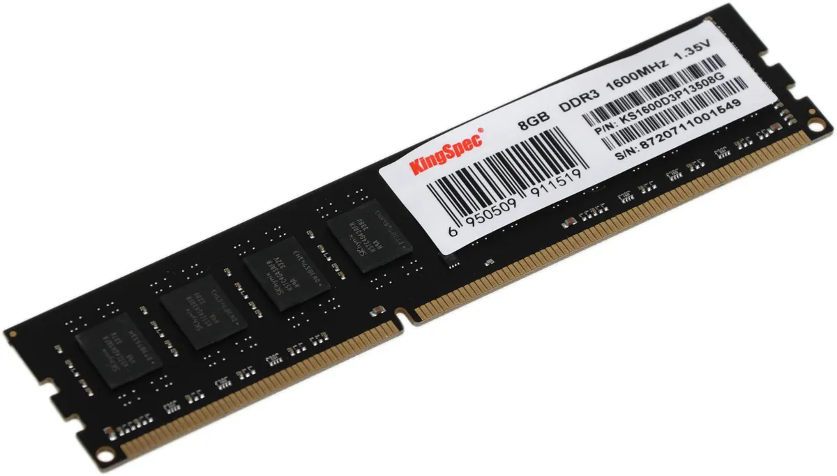 Модуль памяти DDR3 8 ГБ KingSpec (KS1600D3P13508G); 12800 MБ/с; 1600 МГц; RET