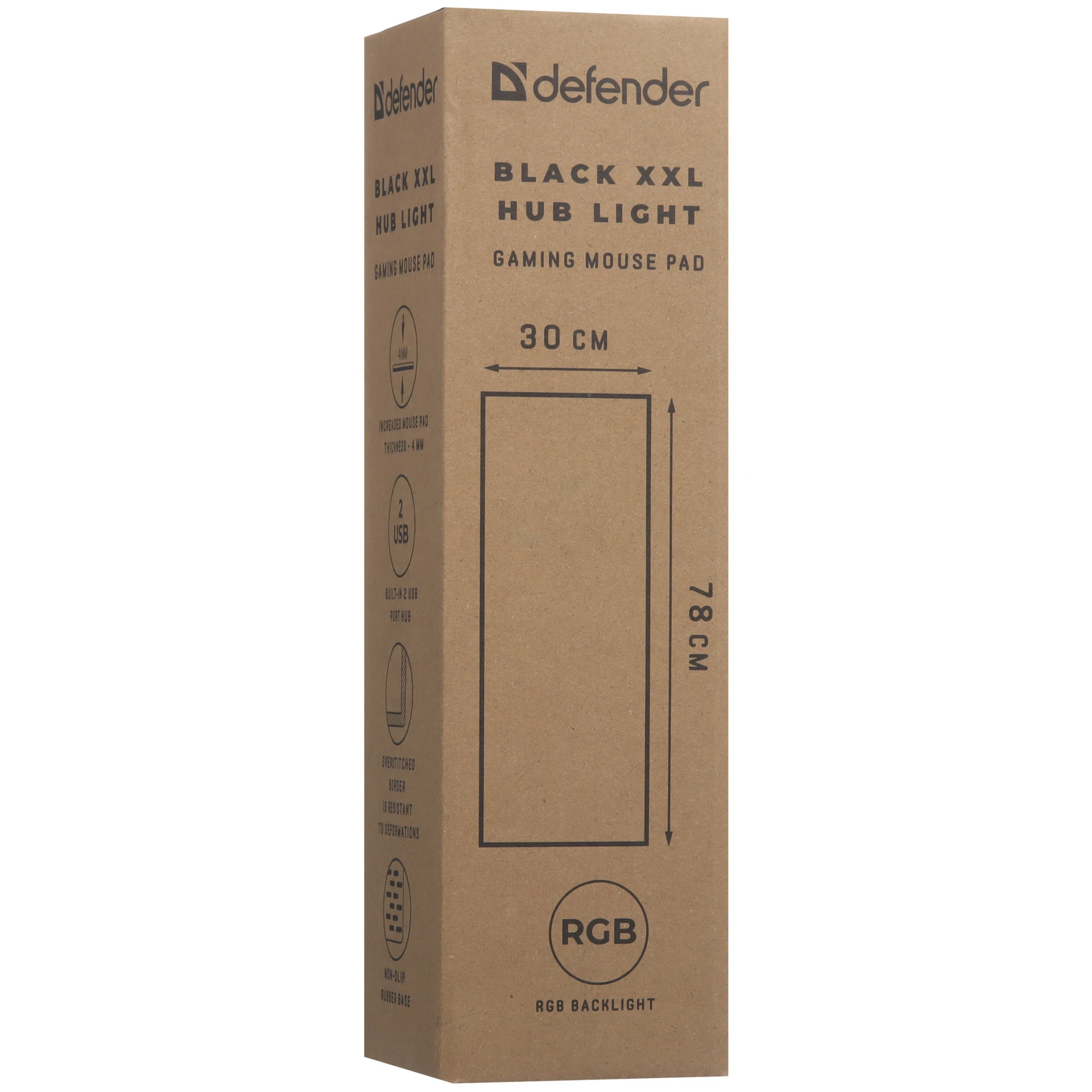 Коврик для мыши Defender BLACK XXL HUB Light (50010***); ткань + резиновая основа; 780 х 300 х 4 мм; 2xUSB, RGB подсветка; черный