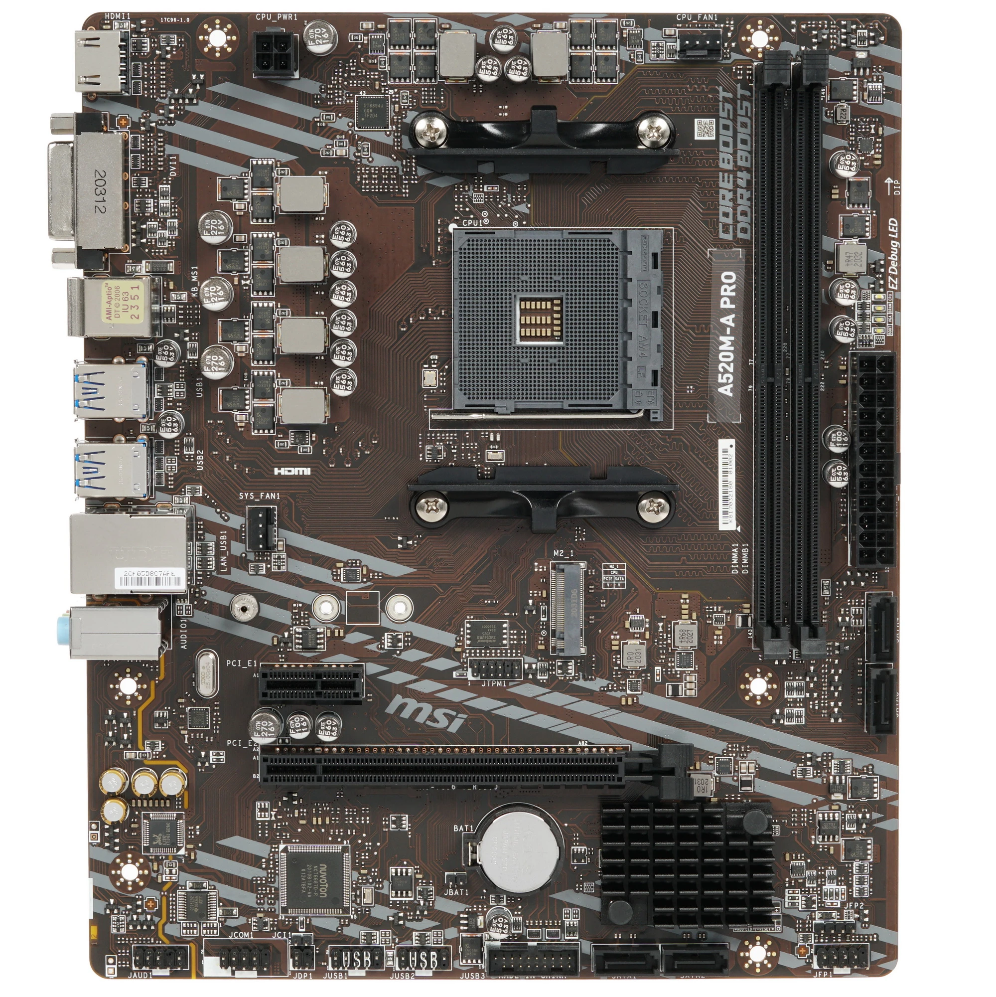 Материнская плата MSI A520M-A PRO***; Socket AM4; micro-ATX; AMD A520; 2хDDR4(4600); 1xPCI-E x16; 1 x PCI-E x1; DVI; HDMI; 4(SATA 6Gb/s); Audio 8 ch;