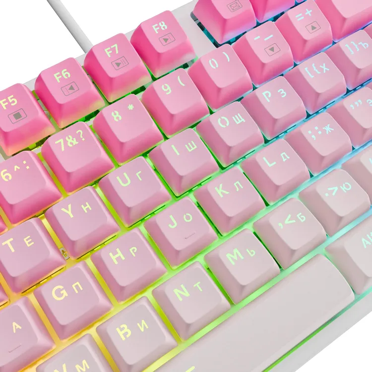 Клавиатура игровая Redragon Cass Pink (71878); USB; механическая; 87 клавиш; 12 (+FN); подсветка RGB; ENG\RUS; белый+розовый