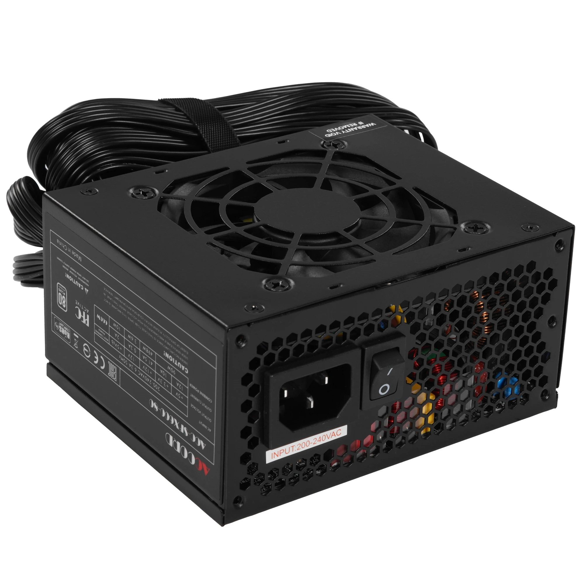 Блок питания 600 Вт Accord ACC-SFX600-80 (ACC-SFX600-80), черный, SFX, 1x24 pin, 1x4+4 pin, 1x6+2-pin, 3xSATA, 2xMolex