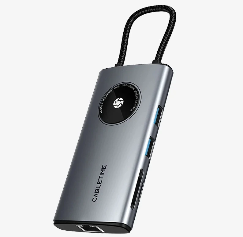 Концентратор USB внешний CABLETIME CB92G 8 в 1;  Type-C; HDMI 4K 30Hz; USB3.0/USB2.0; кардридер SD/TF; RJ-45 1Gb, зарядка до 100W