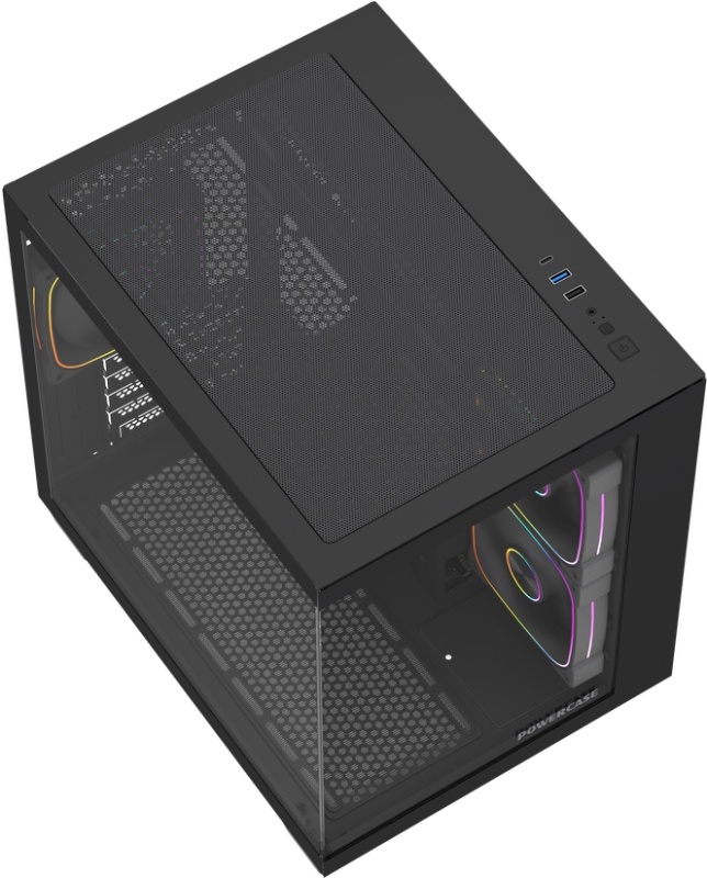 Корпус Powercase Vision Micro M5CB Black (CVMM5CHB-A3); mATX; Mini-Tower; без БП; 3x120мм; 1xUSB 2.0/1xUSB 3.X/1xType-C; Mic/Aud; чёрный