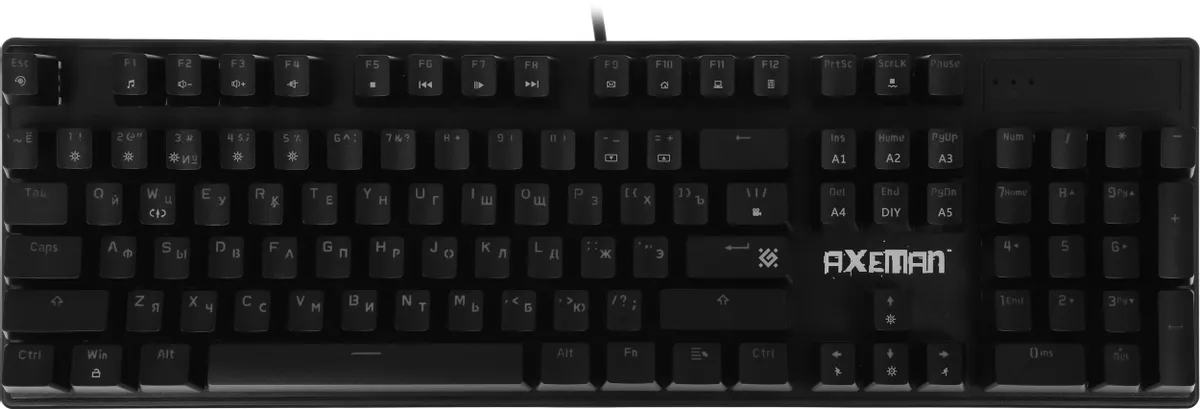 Клавиатура игровая Defender AXEMAN GK-302 (45306***); USB; механическая; 104 клавиши; 12 (+FN); подсветка LED; ENG\RUS; чёрный