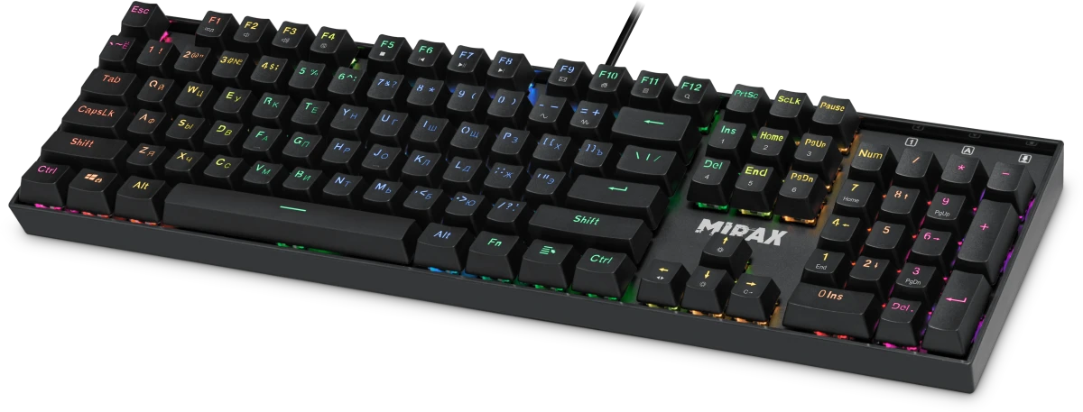 Клавиатура игровая Defender Mirax GK-352 (45352); USB; механическая; 104 клавиш; 12 (+FN); Hot Swap; подсветка RGB; ENG\RUS; чёрный