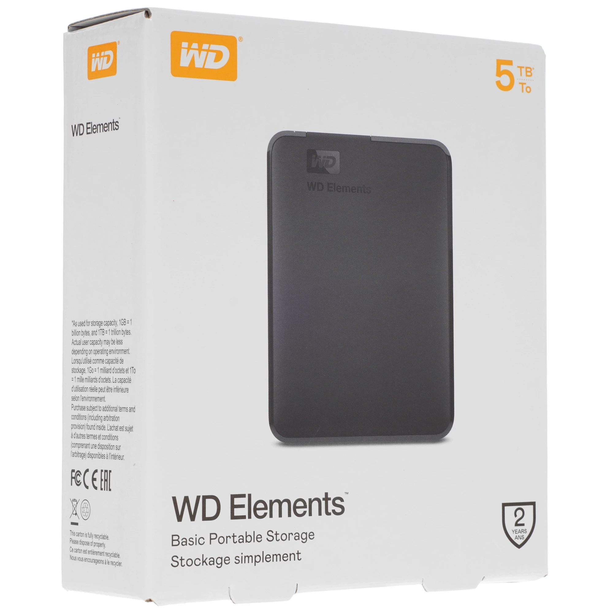 Внешний жесткий диск 5 ТБ Western Digital Elements Portable (WDBU6Y0050BBK-WESN); 2,5"; USB 3.X; черный