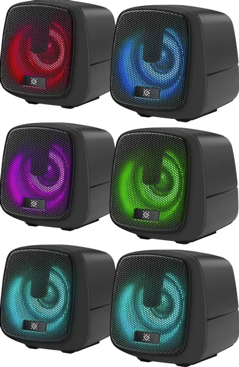 Акустическая система 2.0 Defender J2 (65962); 6 Вт; 90 - 20 000 Гц; пластик; LED подсветка; регулировка на шнуре; jack 3.5 mm; питание USB; чёрный