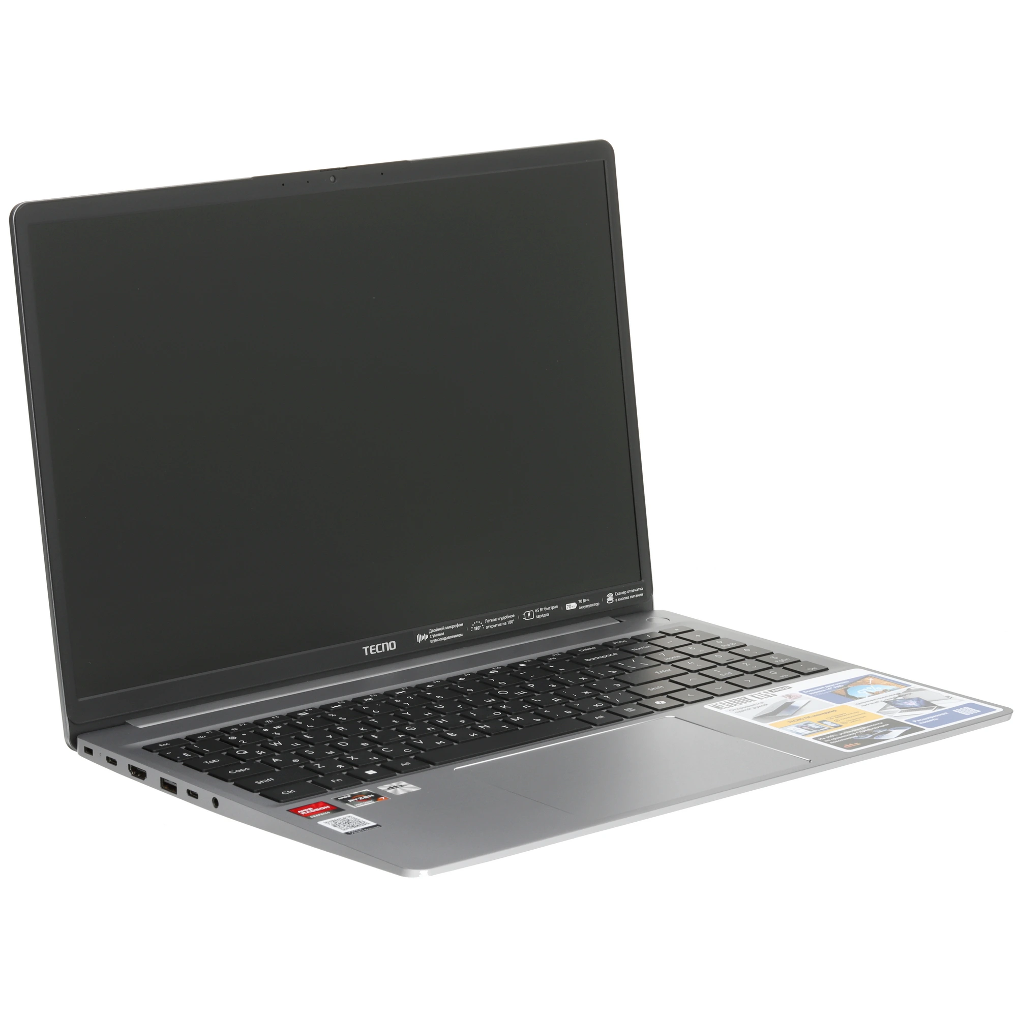 Ноутбук 16" Tecno Megabook K16SDA (71005000263); 1920x1080 IPS 60 Гц; AMD Ryzen 5 7430U; 16 Гб/512 Гб; AMD Radeon Graphics; Win 11; 70 Вт*ч; 1,75 кг;