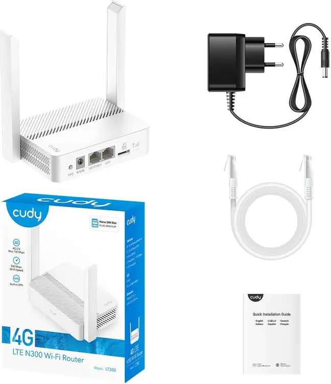 4G/3G Роутер Cudy LT300; 4G+IEEE 802.11b/g/n; 1x LAN 10/100 Мбит/сек; 1x WAN 10/100 Мбит/сек; 300 Мбит/сек; 2 ant