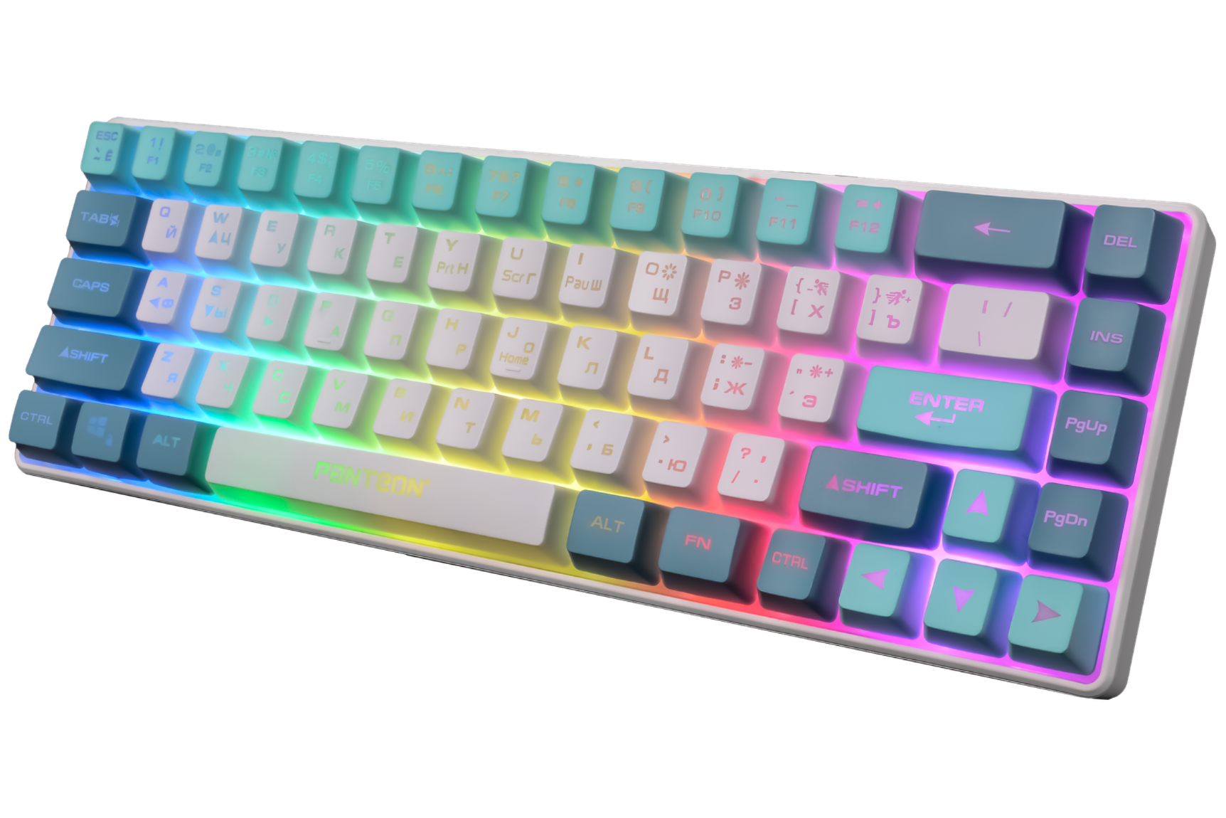 Клавиатура игровая Jet.A PANTEON M2 White-Blue(07); USB; мембранная; 68 клавиши; подсветка LED; съемный кабель; ENG\RUS; белый + синий