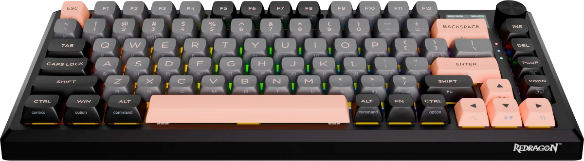 Клавиатура игровая Redragon Eclipse Pro Black (72708); USB + (BT/2.4 Ггц); механическая; 83 клавиш; Hot Swap; 12 (+FN); экран; RGB подсветка; встроенн