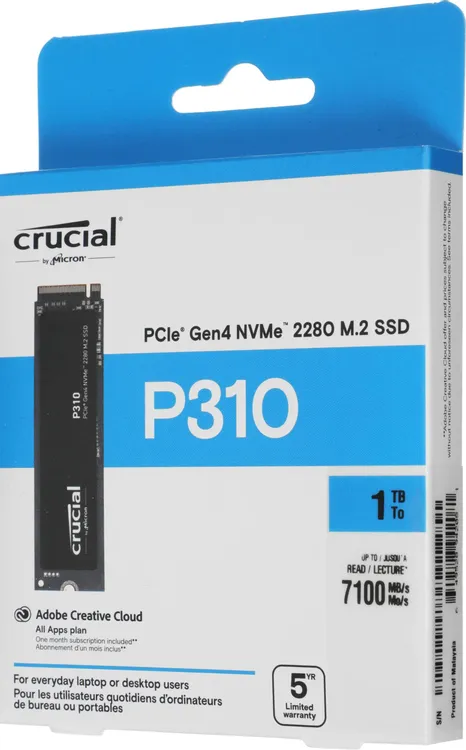 Накопитель SSD 1 ТБ Crucial P310 (CT1000P310SSD8); M.2 (2280); 7100Мб/с -  6000Mб/с; 3D NAND; PCI-E Gen4 x4; RET