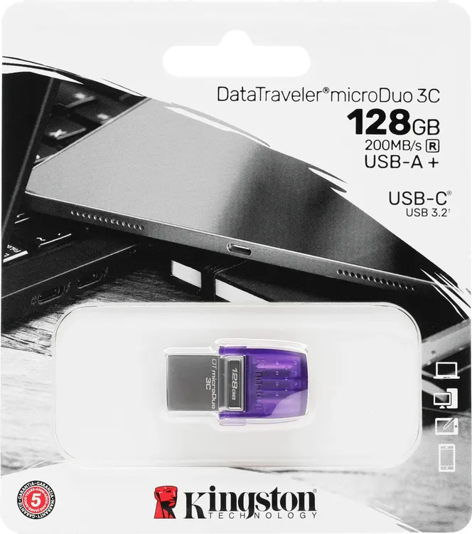 Накопитель USB-флэш 128 ГБ Kingston DataTraveler microDuo 3C 128GB (DTDUO3CG3/128GB***)