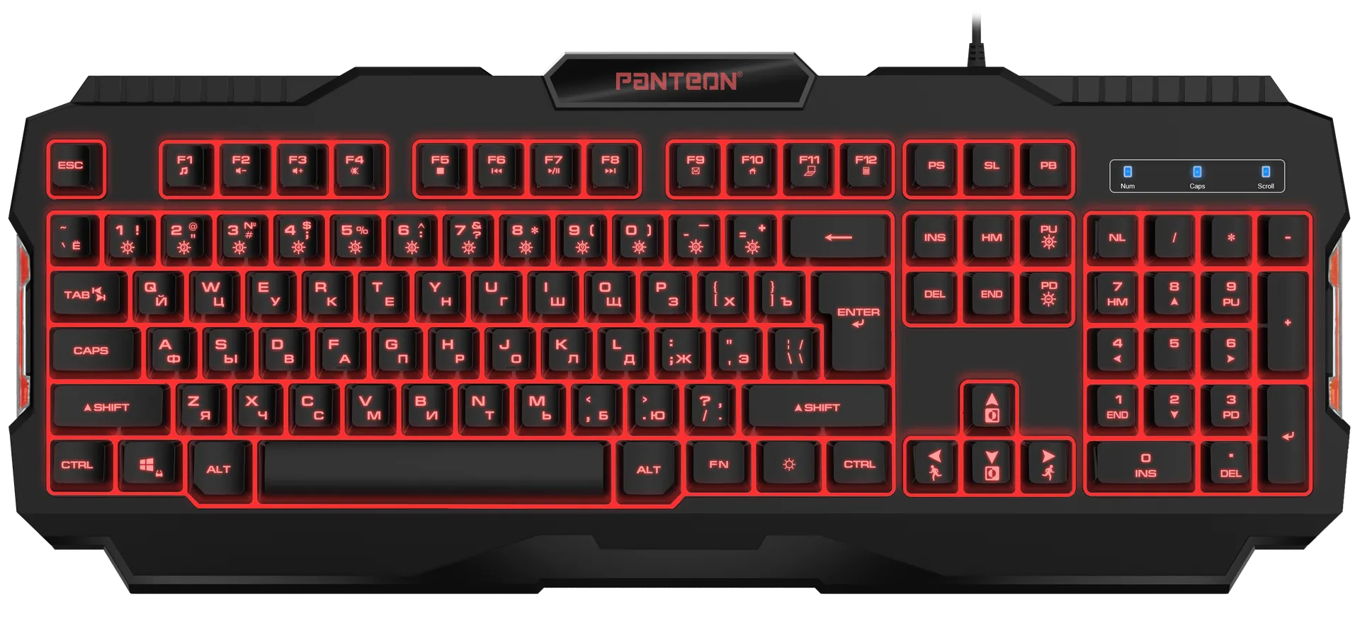 Клавиатура игровая Jet.A PANTEON M350 Black; USB; мембранная; 104 клавиш; 12 (+FN); подсветка RGB, PC, PlayStation 3/4/5, XBOX One; ENG\RUS; чёрный