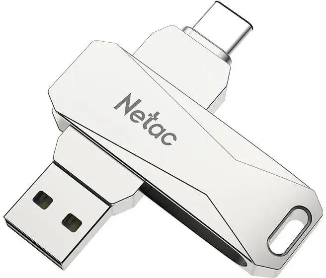 Накопитель USB-флэш 64 ГБ Netac U782C (NT03U782C-064G-30PN***); USB 3.X; ротатор; металлический корпус; OTG Type-C; серебристый