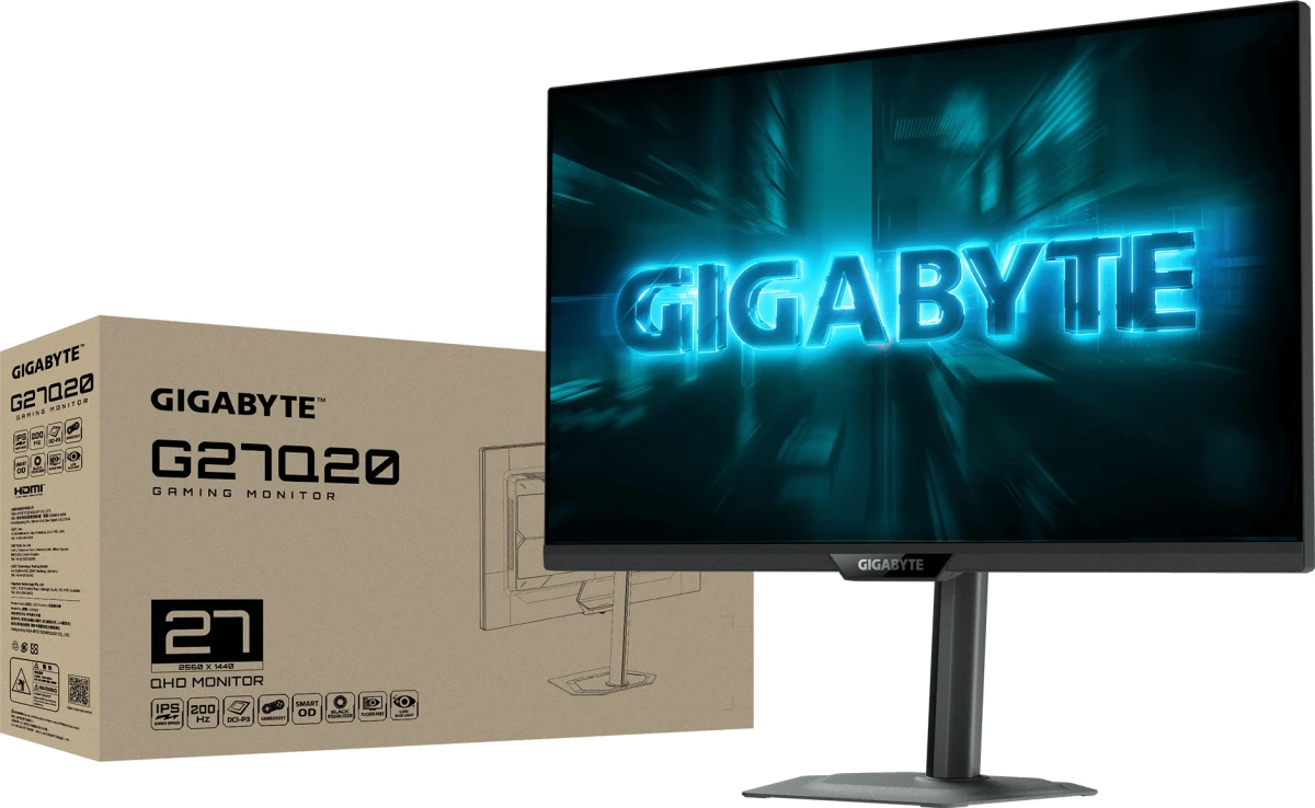 Монитор 27" Gigabyte G27Q20 (20VM0-G27Q20BT-1EKR); WLED; 16:9; IPS; 2560x1440; 200 Гц; 178°/178°; 300 кд/м²; 0.5 мс; 1 000:1; 2xHDMI; 1xDP; 1x3.5 мм (