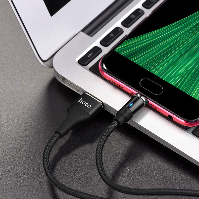 Кабель USB 2.0 AM/Micro USB Hoco U76; 2,4 A; 1,2 м; магнитное крепление; черный