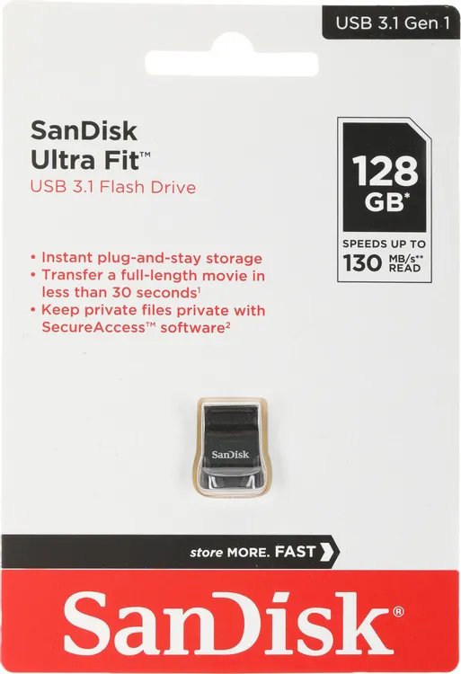 Накопитель USB-флэш 128 ГБ Sandisk Ultra Fit (SDCZ430-128G-G46); USB 3.2 Gen 1; моноблок; чёрный