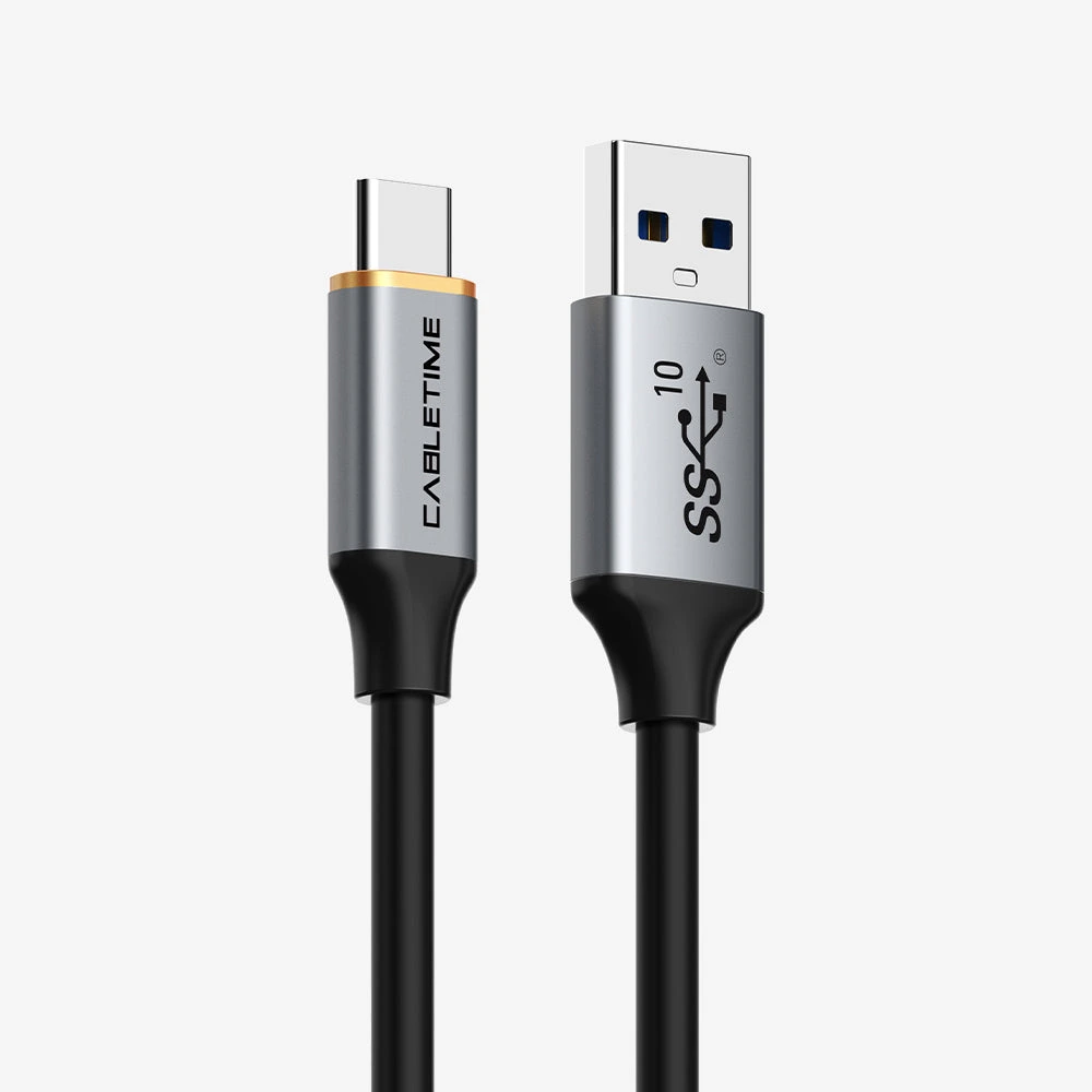 Кабель USB->Type-C CABLETIME CA60H (CT-AMCMG2-AG1), 5А, 60 Вт, нейлоновая оплётка, корпус разъёмов алюминиевый сплав, 1 м, черный