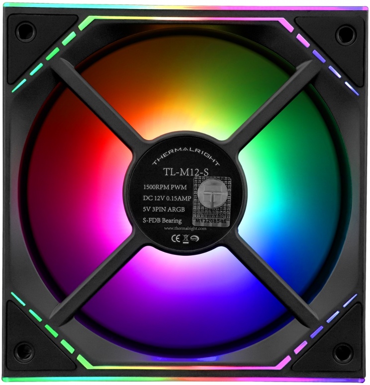 Вентилятор 120 мм Thermalright (TL-M12-S***); 4-pin(PWM)+3-pin(ARGB); 1500 об/мин; 23,2 дБ; пластик; ARGB