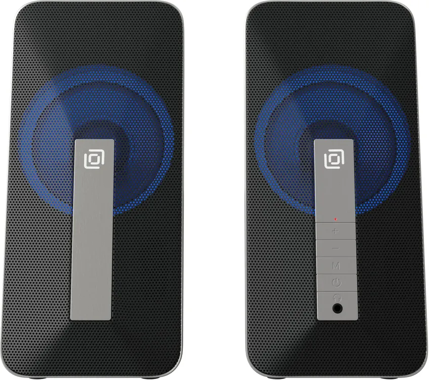 Акустическая система 2.0 Oklick OK-130*** (1458495***); 20 Вт; 100 - 16000 Гц; пластик; подсветка; регулятор на передней панели; USB; чёрный