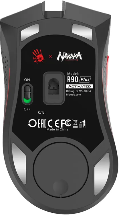 Мышь игровая A4Tech Bloody R90 PLUS NARAKA; 2.4 Ггц; USB; оптический; 5000 dpi; 8 кнопок; колесо-кнопка; аккумулятор 500 мАч; белый + рисунок