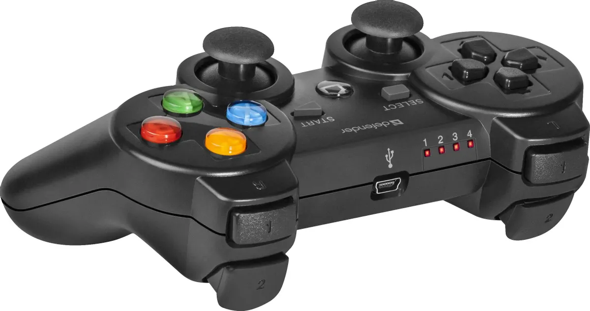 Геймпад беспроводной (bluetooth)/проводной Defender CRUSHER (64290***); PS3, PC, Android; 17 кнопок; 2 мини-джойстика; обратная связь; USB, Li-Ion акк