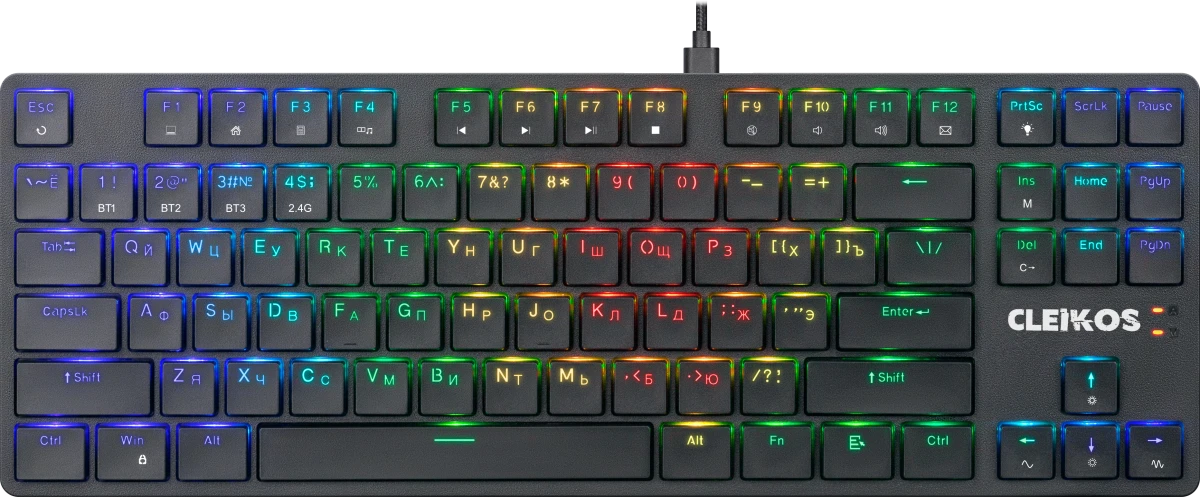 Клавиатура игровая Defender Cleikos GK-135 (45135); USB+(BT/2.4 Ггц); механическая; 87 клавиш; 12 (+FN); Hot Swap; подсветка RGB; ENG\RUS; отсоединяем