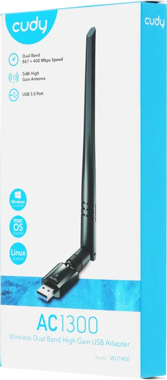 Сетевая карта WiFi Cudy WU1400 (AC1300); 1267 Мбит/с; 1 x 6 dBi; USB