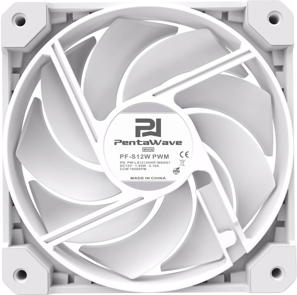 Вентилятор 120 мм PentaWave White (PF-S12W PWM***); 4-pin(PWM); 600 - 1600 об/мин; 29,3 дБ; пластик