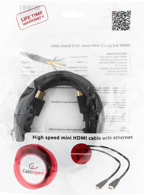 Кабель HDMI->miniHDMI v.2.0 Cablexpert (CC-HDMI4C-10); 3,0 м