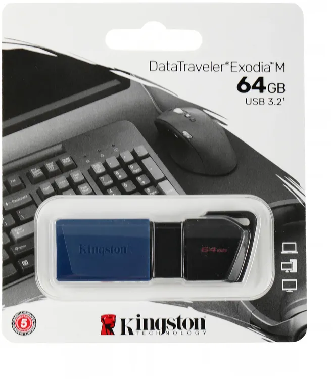 Накопитель USB-флэш 64 ГБ Kingston DataTraveler Exodia M (DTXM/64GB***); USB 3.2; с выдвижным механизмом; пластик; чёрный + cиний