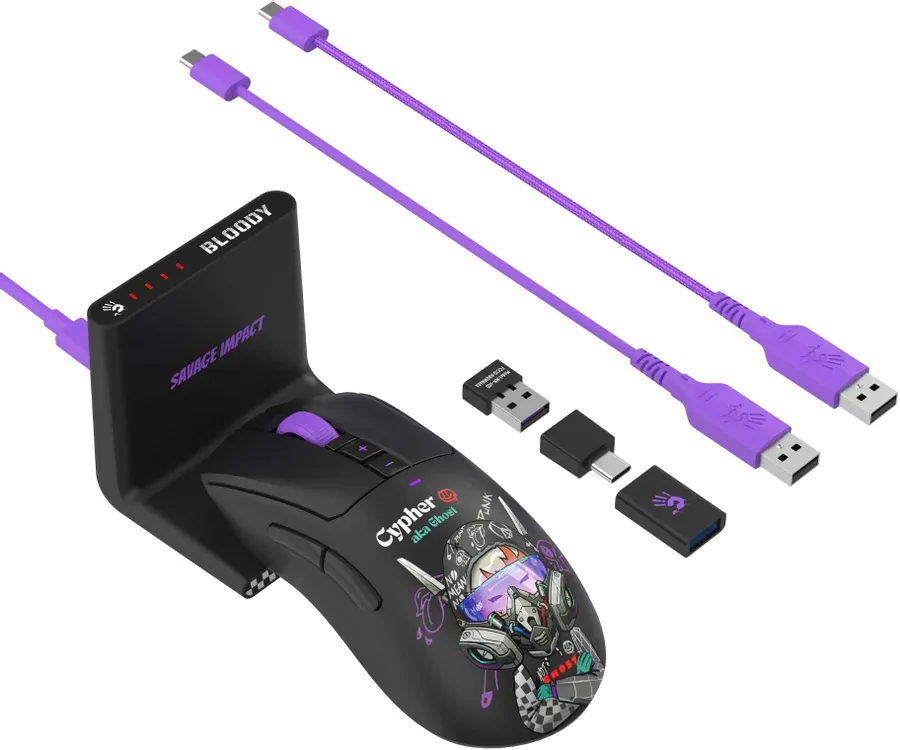 Мышь игровая A4Tech Bloody R73 ULTRA DUO CYPHER GHOST; USB + 2.4 Ггц; оптический; 500-20000 dpi; 7 кнопок; колесо-кнопка; встроенный аккумулятор; черн