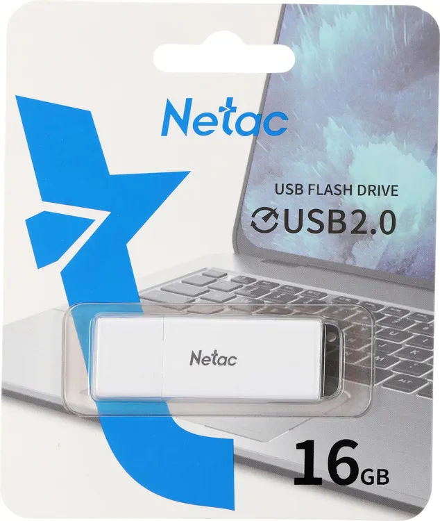 Накопитель USB-флэш 16 ГБ Netac U185  (NT03U185N-016G-20WHH); USB 2.0; классическая, с колпачком; пластик; белый