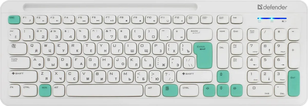 Комплект Defender CERRATO C-978 (45978***); беспроводной; USB; мембранная; оптическая; 800/1200/1600 dpi; 1xAAA/2xAAA; мультимедийный; белый + голубой