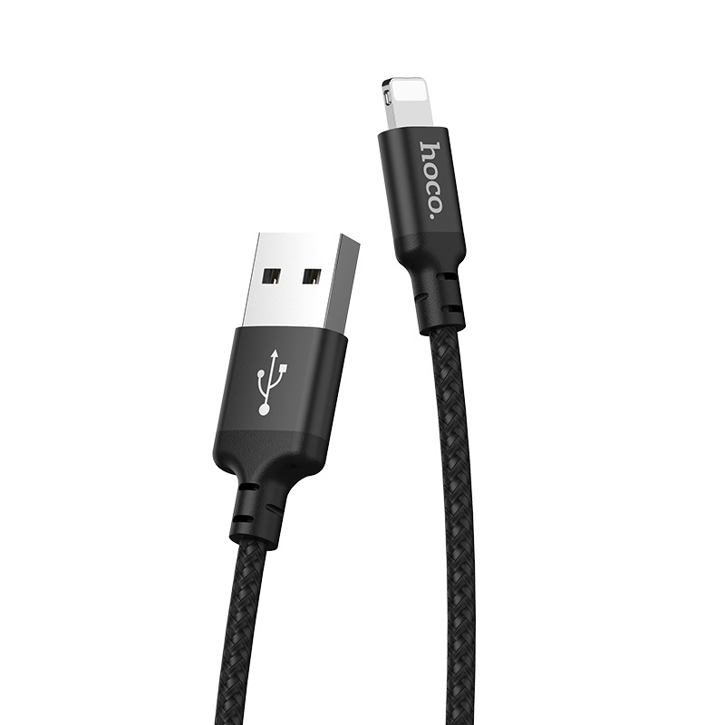 Кабель USB 2.0 AM/Lightning Hoco X14 Times Black; 2A; оплётка; 2 м; черный
