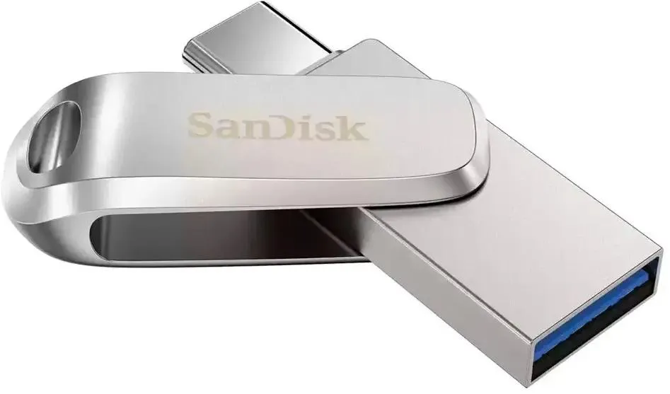 Накопитель USB-флэш 1 ТБ Sandisk Ultra Dual Drive Luxe (SDDDC4-1T00-G46); USB 3.X; ротатор; OTG Type-C; серебристый