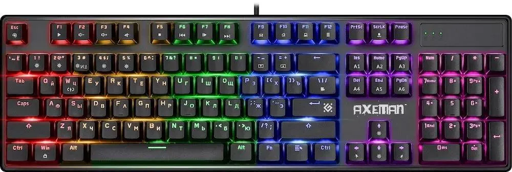 Клавиатура игровая Defender AXEMAN GK-302 (45306***); USB; механическая; 104 клавиши; 12 (+FN); подсветка LED; ENG\RUS; чёрный