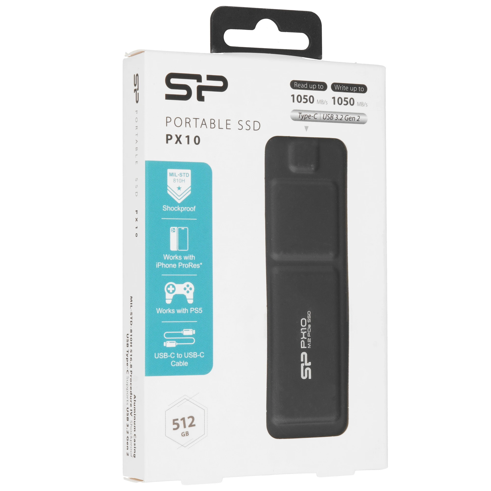 Внешний SSD 512 ГБ Silicon Power PX10 (SP512GBPSDPX10CK); USB 3.2 Gen 2 Type C; черный